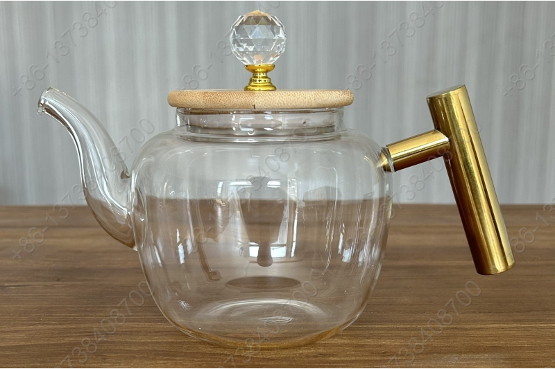 0.8L/1.0L/1.2L Luxury High Quality Tea Pot Gold Stainless Steel Handle Heat Resistant Pyrex Glass Teapot