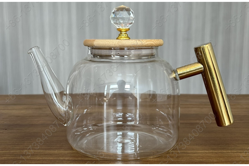 0.8L/1.0L Luxury High Quality Pyrex Tea Pot Gold Stainless Steel Handle Heat Resistant Pyrex Glass Teapot