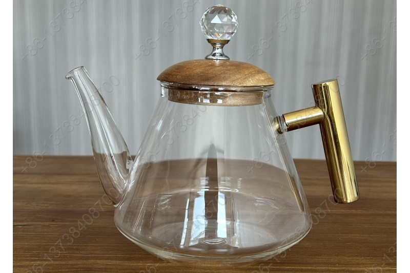 1.0L Luxury High Quality Pyrex Tea Pot Gold Stainless Steel Handle Heat Resistant Pyrex Glass Teapot