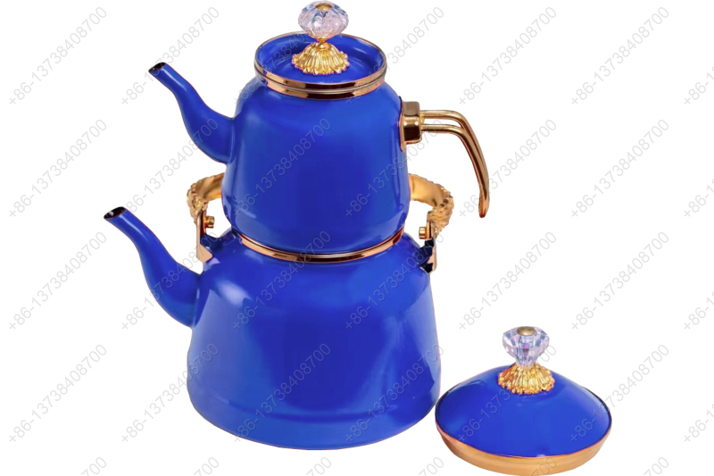 1.0L/2.5L High Luxury Quality Enamel Tea Pot Kettle Set With Gold Stainless Steel Handle & Crystal Heat Resistant Handle|ظروف_لعابی|قابلمه_لعابی|لعابی_رنگی|لعابی_درجه_یک