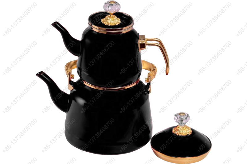 1.0L/2.5L High Luxury Quality Enamel Tea Pot Kettle Set With Gold Stainless Steel Handle & Crystal Heat Resistant Handle|ظروف_لعابی|قابلمه_لعابی|لعابی_رنگی|لعابی_درجه_یک